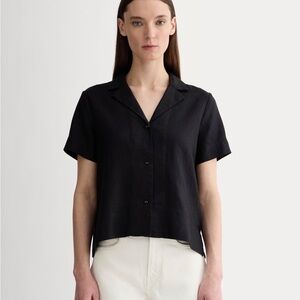 Everlane Linen Notch Short-sleeve Shirt (Black)